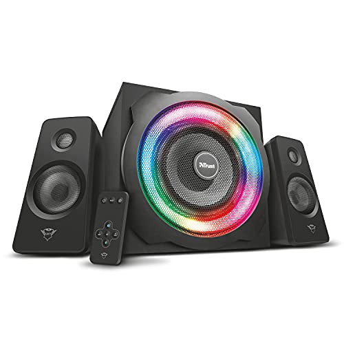 Trust Gaming GXT 629 Tytan Altavoces PC Gaming 2.1 con Subwoofer, RGB, 120 W, Control Inalámbrico, Jack 3,5 mm, Sistema de Altavoces para Ordenador, Portátil, Smartphone, Tablet - Negro