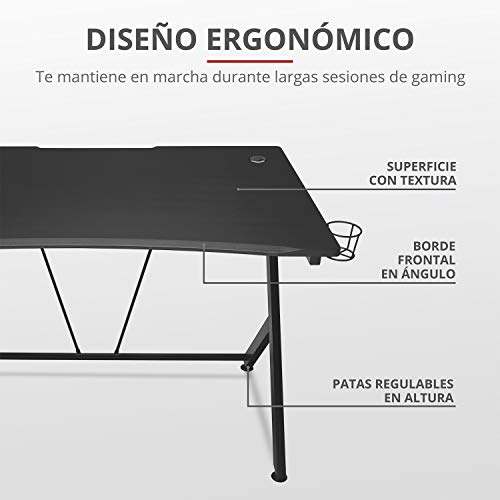 Trust Mesa Gaming Dominus GXT 711 Ergonómico, Soporte para Vasos y Auriculares, Sistema de Gestión de Cables - Escritorio Gaming 115 x 75 x 76 cm - Negro