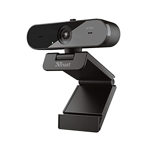 Trust Taxon Webcam 2K QHD (2560 x 1440), Dos Micrófonos Integrados, 30 FPS, Autofocus, Camara Web, Web CAM, para Streaming, Youtubers, Videoconferencia, Skype, Teams, Ordenador/PC/Mac/Macbook, negro