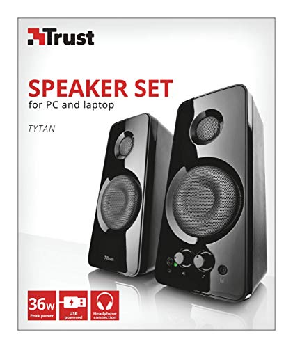 Trust Tytan Sistema de Altavoces PC 2.0 para Ordenador, 36 W, Alimentación USB, 3,5 mm Jack, Altavoz PC para Ordenador Portátil, Tablet, Teléfono - Negro