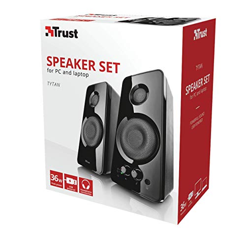 Trust Tytan Sistema de Altavoces PC 2.0 para Ordenador, 36 W, Alimentación USB, 3,5 mm Jack, Altavoz PC para Ordenador Portátil, Tablet, Teléfono - Negro