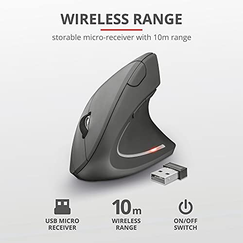 Trust verto - ratón ergonómico vertical inalámbrico, iluminado, color negro.