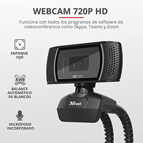 TRUST Webcam con MICROFONO TRINO Video HD 720P con Boton para Foto 8 MGPX USB Negra