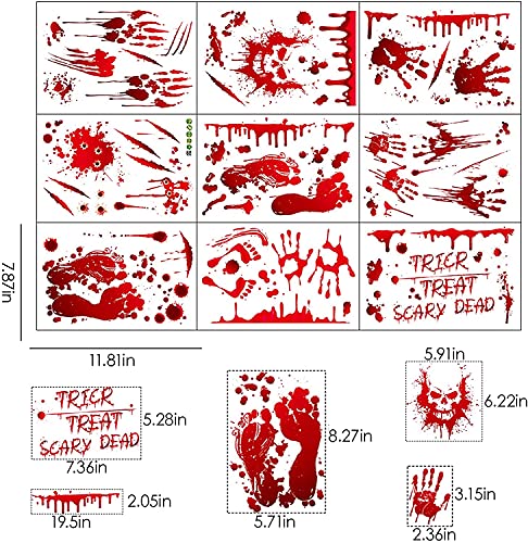Tuofang 9 Piezas Halloween Huella De Sangre Etiqueta De Ventana, Huellas De Las Manos De Terror Sangrientas, Calcomanías de Ventana de Terror de Halloween, para Halloween Vampiro Zombi Decoración
