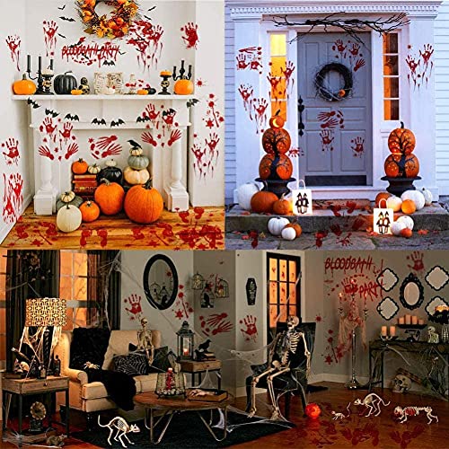 Tuofang 9 Piezas Halloween Huella De Sangre Etiqueta De Ventana, Huellas De Las Manos De Terror Sangrientas, Calcomanías de Ventana de Terror de Halloween, para Halloween Vampiro Zombi Decoración
