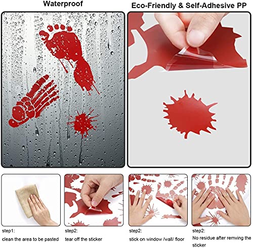 Tuofang 9 Piezas Halloween Huella De Sangre Etiqueta De Ventana, Huellas De Las Manos De Terror Sangrientas, Calcomanías de Ventana de Terror de Halloween, para Halloween Vampiro Zombi Decoración