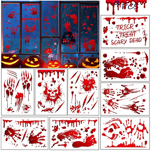 Tuofang 9 Piezas Halloween Huella De Sangre Etiqueta De Ventana, Huellas De Las Manos De Terror Sangrientas, Calcomanías de Ventana de Terror de Halloween, para Halloween Vampiro Zombi Decoración