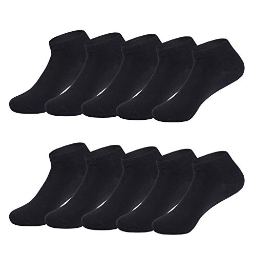 TUUHAW Calcetines de Deporte Low Cut Pro Para Hombre Mujer y niño 10 Pares Calcetines Cortos Tobilleros Deportivos Zapatilla Transpirable(Negro4346)