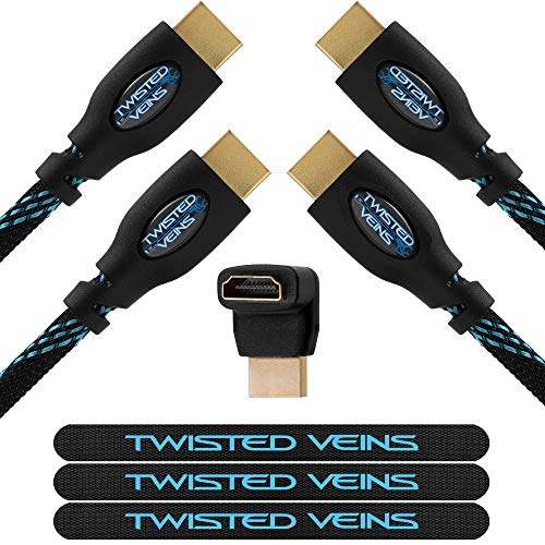 Twisted Veins 2ACHB10 Cable HDMI Premium para Conexiones de Alta Velocidad, Ethernet, m 3 (3 metros) Paquete de dos cables. Admite HDMI 2.0b 4K 60Hz (4k 30Hz con algunos dispositivos)