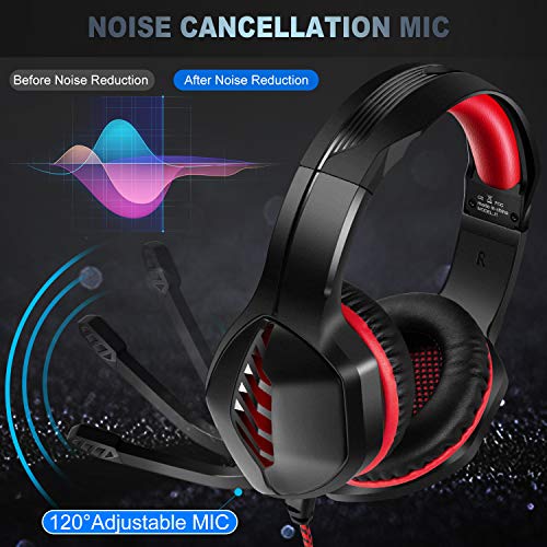 Tyuobox - Auriculares de Diadema para PS4, PC, Xbox One, con cancelación de Ruido, con micrófono, luz LED, Sonido Envolvente, Orejeras Suaves para Ordenador portátil, Mac Nintendo Switch Juegos