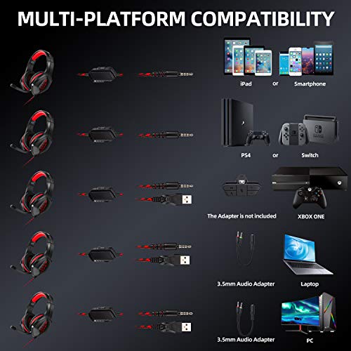 Tyuobox - Auriculares de Diadema para PS4, PC, Xbox One, con cancelación de Ruido, con micrófono, luz LED, Sonido Envolvente, Orejeras Suaves para Ordenador portátil, Mac Nintendo Switch Juegos