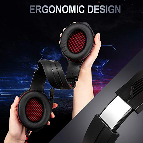 Tyuobox - Auriculares de Diadema para PS4, PC, Xbox One, con cancelación de Ruido, con micrófono, luz LED, Sonido Envolvente, Orejeras Suaves para Ordenador portátil, Mac Nintendo Switch Juegos