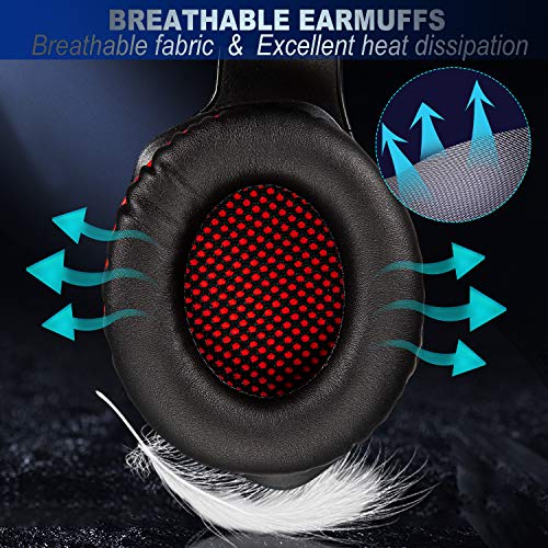 Tyuobox - Auriculares de Diadema para PS4, PC, Xbox One, con cancelación de Ruido, con micrófono, luz LED, Sonido Envolvente, Orejeras Suaves para Ordenador portátil, Mac Nintendo Switch Juegos