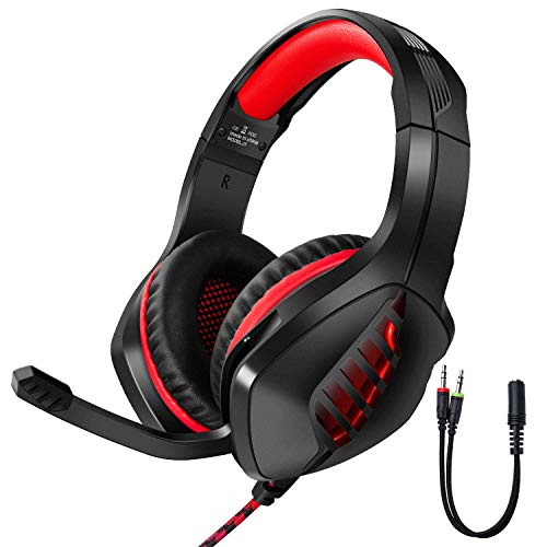 Tyuobox - Auriculares de Diadema para PS4, PC, Xbox One, con cancelación de Ruido, con micrófono, luz LED, Sonido Envolvente, Orejeras Suaves para Ordenador portátil, Mac Nintendo Switch Juegos
