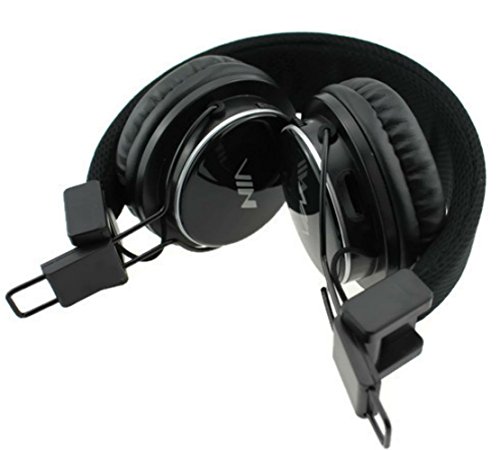 U-009 Foldable Wireless Bluetooth Earphone Headset with Microphone, Micro SD/TF Card, FM Radio,3.5mm Detachable Cable Stereo Hands-Free for Mobile Phone, Tablet, PC, Notebook, Gaming (Black)