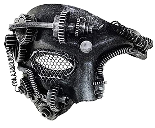 Ubauta Máscara de mascarada de media cara mecánica veneciana para hombre, máscara de ojo Vintage Steam Punk Phantom of the Opera (plata)