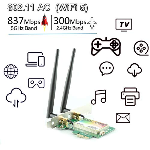 Ubit Bluetooth WiFi Card AC 1200Mbps, WiFi inalámbrica PCIe Adaptador de Red Tarjeta de Red PCI Express de Banda Dual de 5GHz / 2.4GHz con Bluetooth 4.0 (WIE7265)
