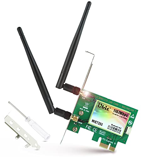 Ubit Bluetooth WiFi Card AC 1200Mbps, WiFi inalámbrica PCIe Adaptador de Red Tarjeta de Red PCI Express de Banda Dual de 5GHz / 2.4GHz con Bluetooth 4.0 (WIE7265)