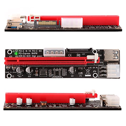 Ubit PCIe Riser, 3 en 1 1x a 16x Pcie Riser Board con LED Hint, Cable Custom Custom de 60 cm USB 3.0, 3 Opciones de alimentación (6 Pines/SATA/Molex)