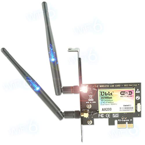 Ubit Tarjeta WiFi 6 para PC | Tarjeta Inalámbrica PCIe WiFi | hasta 3000Mbps con BT 5.1 | Chip Intel AX200, MU-MIMO,OFDMA,Latencia Ultrabaja | Adaptador Tarjeta PCI-E de Doble Banda 802.11AX