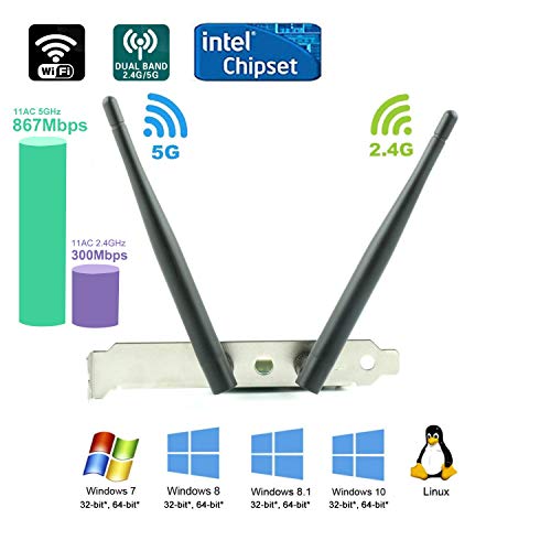 Ubit Tarjeta WiFi Inalámbrica | 11AC Tarjeta inalámbrica PCIe de hasta 1200Mbps | Adaptador WiFi Gigabit WiFi de Doble Banda | Tarjeta WiFi PCIe con BT 4.2 para Juegos de Escritorio/PC