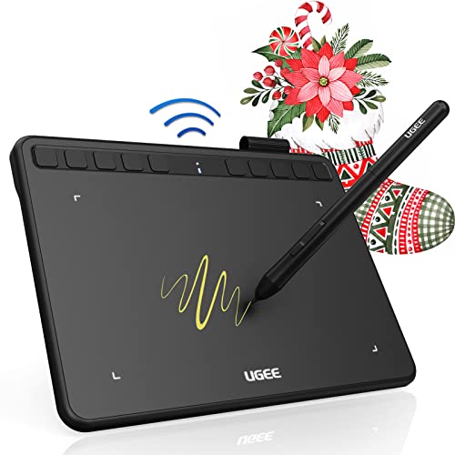 UGEE S640W Tableta de Dibujo, Tabletas Gráficas Digitales Portátiles, Tableta de Arte Digital Inalámbrica con Teclas Expresas Personalizadas Lápiz sin Batería para Windows Mac Linux