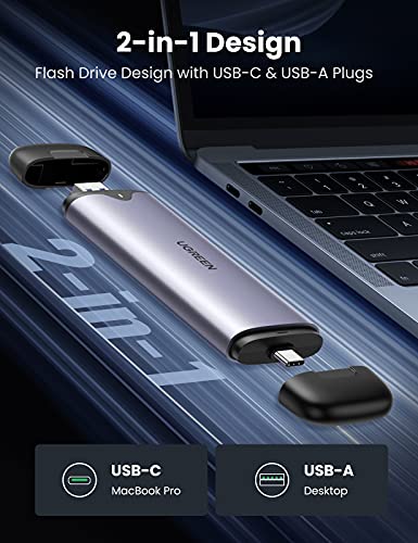 UGREEN 2 En 1 Carcasa M.2 NVMe USB C + USB 3.0, Caja SSD M.2 NVMe PCIe USB 3.1 con UASP, 10Gbps Adaptador M.2 a NVMe para M.2 NVMe SSD M Key B+M Key 2242/2280, Compatible con Macbook Pro M1 2021 Xbox