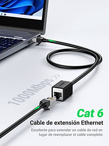 UGREEN Alargador Ethernet Cat6, Alargador RJ45 Cable Ethernet Macho Hembra Adaptador Ethernet Cable de Red Hembra Macho para Gigabit Ethernet 1000Mbps Extensión Ethernet Cat 7 Cat 6 Cat 5, 1 Metro
