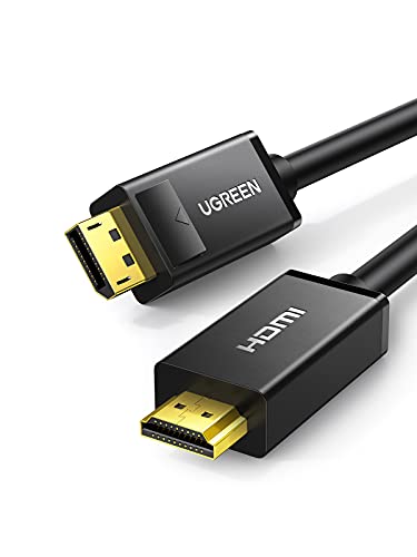 UGREEN Cable Displayport a HDMI, 4K UHD 3840x2160 @30Hz Cable DP a HDMI, Adaptador Display Port a HDMI 1080P@60Hz para Portatil HP, ThinkPad, DELL, Tarjeta Gráfica, HDTV, Proyector, Monitor, 3Metros