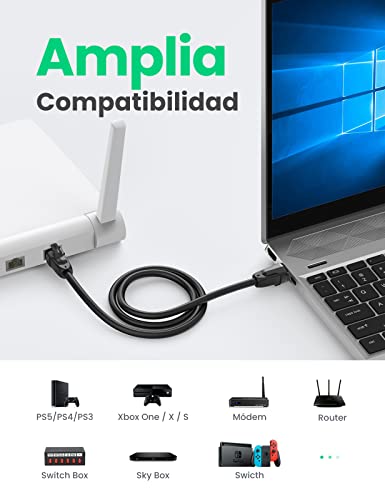 UGREEN Cable Ethernet Cat 8, Cable de Red LAN 40Gbps con Conector RJ45 (2000MHz, Cable SFTP) Compatible con PS5, Xbox X/S, PC, TV Box, Router, PS4, Servidor NAS, Cat 6, Cat 5e, Cat 5 (2M)