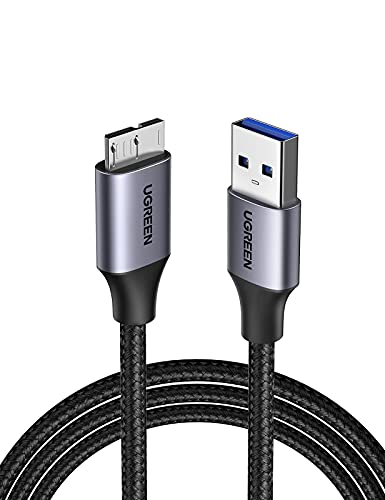 UGREEN Cable Micro B para Disco Duro Externo, Cable USB 3.0 Tipo A a Micro B 5 Gbps Compatible con Galaxy Note 3/S5, Toshiba Canvio Basic, Seagate Backup Plus, Maxtor M3, WD My Passport, 2 Metros