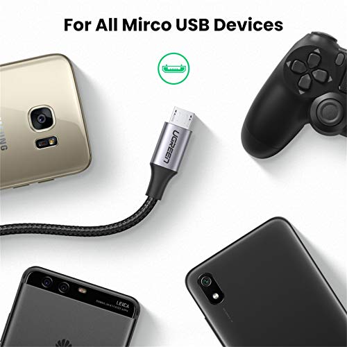 UGREEN Cable Micro USB 2 Pack, 18W Cable Cargador Carga Rápida, Cable Android de Nylon Trenzado Compatible con Galaxy S6 S7 J7 J4+ A10, Huawei P10 Lite Y7 Y6, Xiaomi Mi A2 Lite, Redmi 7, PS4(2M)