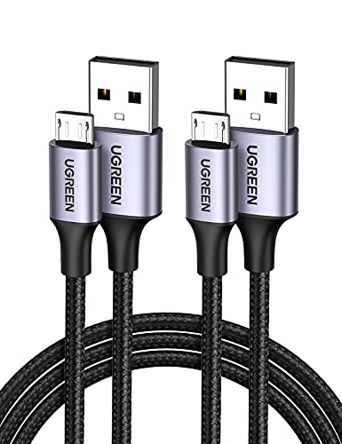 UGREEN Cable Micro USB 2 Pack, 18W Cable Cargador Carga Rápida, Cable Android de Nylon Trenzado Compatible con Galaxy S6 S7 J7 J4+ A10, Huawei P10 Lite Y7 Y6, Xiaomi Mi A2 Lite, Redmi 7, PS4(2M)