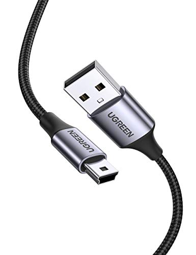 UGREEN Cable USB 2.0 a Mini USB, USB Tipo A a USB Tipo B Mini Cable Nylon Alta Velocidad para Micrófono Blue Yeti, PS3, Wii U Pro, Disco Duro Externo, Cámaras Digitales, Wacom, MP3/ DVD, 3 Metros