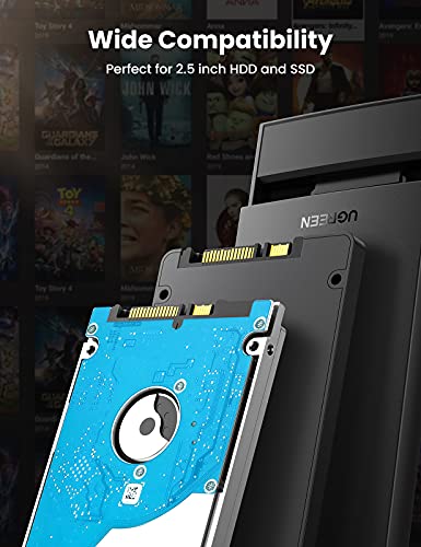 UGREEN Carcasa Disco Duro 2,5", Caja Disco Duro 2,5 USB 3.0 con UASP, Carcasa SSD para HDD SATA I/II/III 7mm 9,5mm, 10 TB MAX, Caja Disco Duro Externa Compatible PC PS5 PS4 Xbox X/S, con Cable USB 3.0