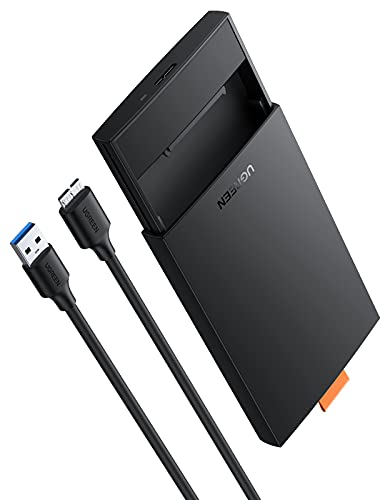 UGREEN Carcasa Disco Duro 2,5", Caja Disco Duro 2,5 USB 3.0 con UASP, Carcasa SSD para HDD SATA I/II/III 7mm 9,5mm, 10 TB MAX, Caja Disco Duro Externa Compatible PC PS5 PS4 Xbox X/S, con Cable USB 3.0