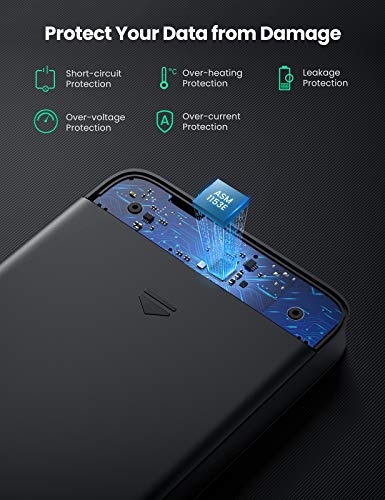 UGREEN Carcasa Disco Duro 2,5", Caja Disco Duro 2,5 USB 3.0 con UASP, Carcasa SSD para HDD SATA I/II/III 7mm 9,5mm, 14 TB MAX, Caja Disco Duro Externa Compatible PC PS5 PS4 Xbox X/S, con Cable USB 3.0