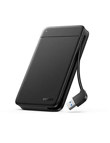 UGREEN Carcasa Disco Duro 2,5", Caja Disco Duro 2,5 USB 3.0 con UASP, Carcasa SSD para HDD SATA I/II/III 7mm 9,5mm, 14 TB MAX, Caja Disco Duro Externa Compatible PC PS5 PS4 Xbox X/S, con Cable USB 3.0