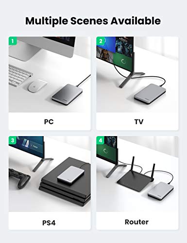 UGREEN Carcasa Disco Duro 2,5" USB C con UASP, Caja Aluminio Disco Duro 2,5 HDD SSD SATA I/II/III de 7mm 9.5mm de Altura, 6TB MAX, Compatible con PS5, Xbox X/S, PS4, PC, con Cable USB C a USB A 3.0