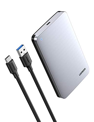 UGREEN Carcasa Disco Duro 2,5" USB C con UASP, Caja Aluminio Disco Duro 2,5 HDD SSD SATA I/II/III de 7mm 9.5mm de Altura, 6TB MAX, Compatible con PS5, Xbox X/S, PS4, PC, con Cable USB C a USB A 3.0