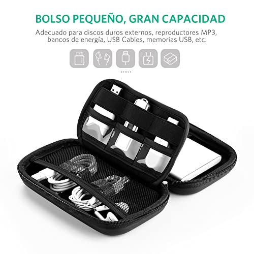 UGREEN Funda para Disco Duro Externo 2.5", Estuche Rígida con Doble Capa Acolchada EVA Compatible con Toshiba, WD My Passport, Seagate, Maxtor, 2.5" HDD/SSD, Powerbank Pendrives,Tarjetas SD, USB Cable