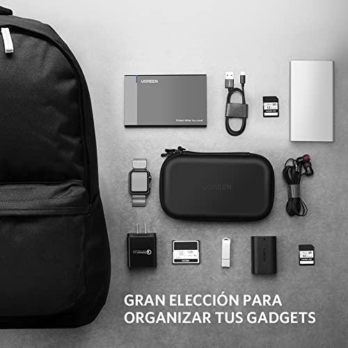 UGREEN Funda para Disco Duro Externo 2.5", Estuche Rígida con Doble Capa Acolchada EVA Compatible con Toshiba, WD My Passport, Seagate, Maxtor, 2.5" HDD/SSD, Powerbank Pendrives,Tarjetas SD, USB Cable