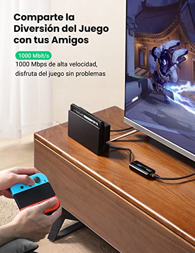 UGREEN Hub USB 3.0 Ethernet Adaptador 1000 Gigabit Ethernet, Tarjeta Red LAN RJ45 con 3 USB 3.0 Puerto 5Gbps Compatible con Xiaomi Mi Box S, Macbook, Lenovo Y530, Ideapad, Raspberry Pi 4 y Otros PC