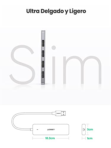 UGREEN Hub USB 3.0, Ladrón USB 3.0 4 Puertos SuperSpeed 5Gbps Compatible con PC, PS5, Raspberry pi 4, MacBook Pro Air, Xbox X/S, PS4, DELL XPS 15, Memoria USB, Teclado, Mac OS, Windows y Linux