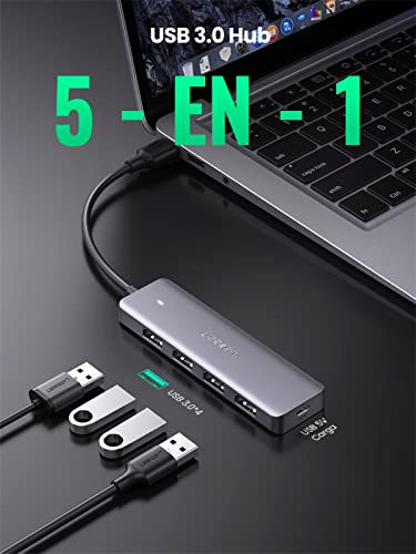 UGREEN Hub USB 3.0, Ladrón USB 3.0 4 Puertos SuperSpeed 5Gbps Compatible con PC, PS5, Raspberry pi 4, MacBook Pro Air, Xbox X/S, PS4, DELL XPS 15, Memoria USB, Teclado, Mac OS, Windows y Linux