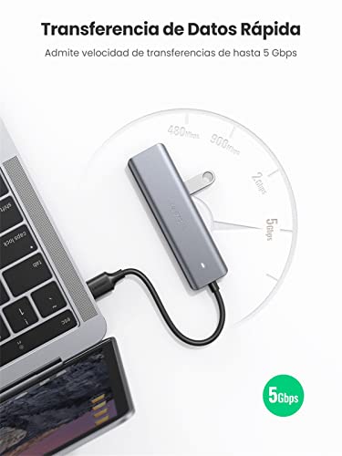 UGREEN Hub USB 3.0, Ladrón USB 3.0 4 Puertos SuperSpeed 5Gbps Compatible con PC, PS5, Raspberry pi 4, MacBook Pro Air, Xbox X/S, PS4, DELL XPS 15, Memoria USB, Teclado, Mac OS, Windows y Linux