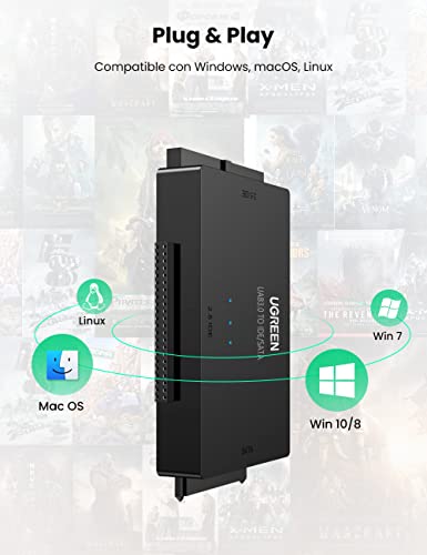 UGREEN USB 3.0 a IDE y SATA Adaptador para 2,5'' y 3,5'' Disco Duro IDE SATA Lector HDD SDD, 10 TB MAX, Compatible con Windows 11/10/8, macOS, Linux, PS5, Xbox X/S, con Adaptador DC 12V y Cable USB 1M