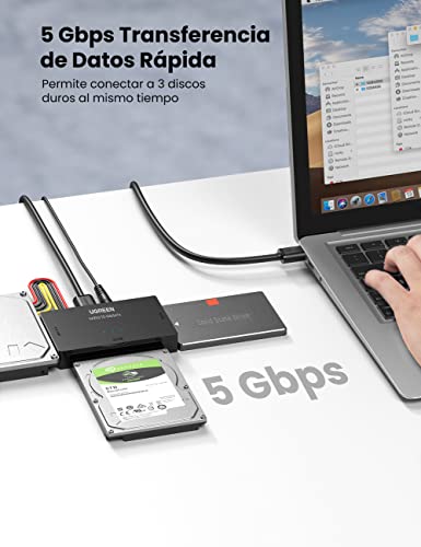 UGREEN USB 3.0 a IDE y SATA Adaptador para 2,5'' y 3,5'' Disco Duro IDE SATA Lector HDD SDD, 10 TB MAX, Compatible con Windows 11/10/8, macOS, Linux, PS5, Xbox X/S, con Adaptador DC 12V y Cable USB 1M