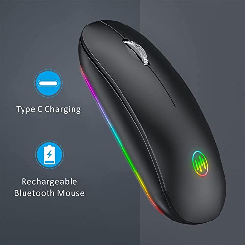 Uiosmuph M530 Bluetooth Ratón inalámbrico, RGB 2.4 GHz LED Ratón Silencioso Recargable con Adaptador de Receptor Nano USB Tipo c para Ordenador portátil Tablet PC (Arena Negra)