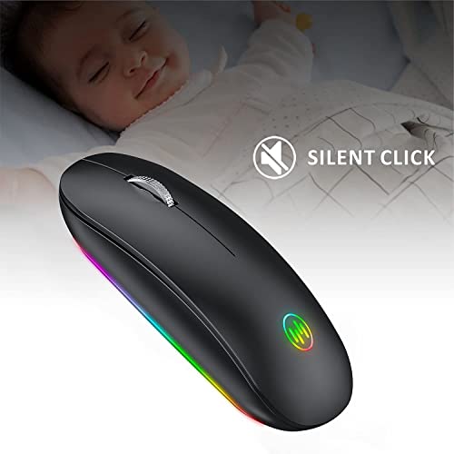 Uiosmuph M530 Bluetooth Ratón inalámbrico, RGB 2.4 GHz LED Ratón Silencioso Recargable con Adaptador de Receptor Nano USB Tipo c para Ordenador portátil Tablet PC (Arena Negra)